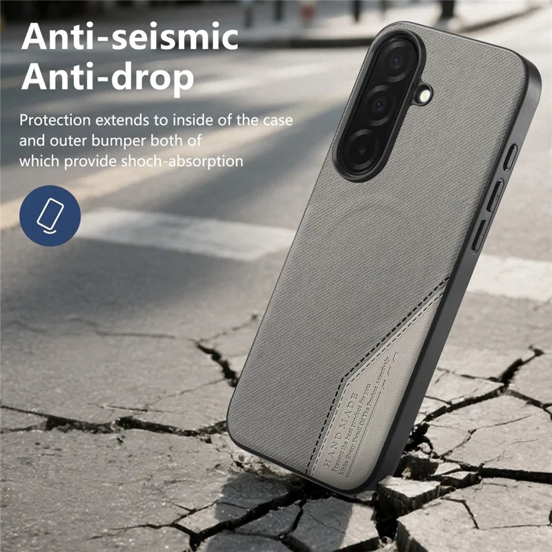 For Samsung Galaxy A36 5G Magnetic Case Cloth Texture PU Leather + PC + TPU Phone Cover - Grey
