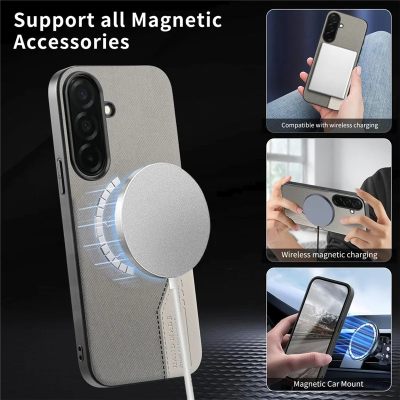 For Samsung Galaxy A36 5G Magnetic Case Cloth Texture PU Leather + PC + TPU Phone Cover - Grey