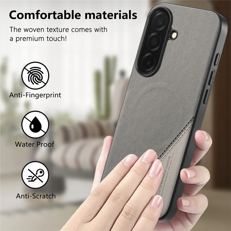 For Samsung Galaxy A36 5G Magnetic Case Cloth Texture PU Leather + PC + TPU Phone Cover - Grey