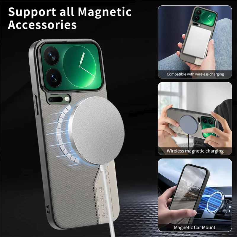 For Xiaomi 17 Pro Max Magnetic Case Cloth Texture PU Leather + PC + TPU Phone Cover - Grey