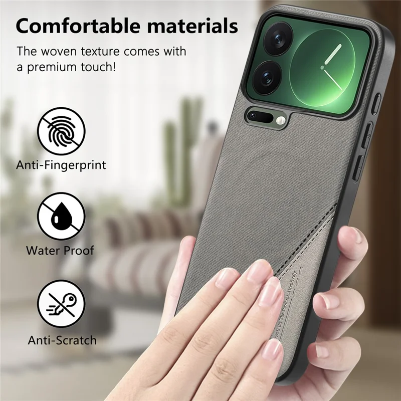 For Xiaomi 17 Pro Max Magnetic Case Cloth Texture PU Leather + PC + TPU Phone Cover - Grey