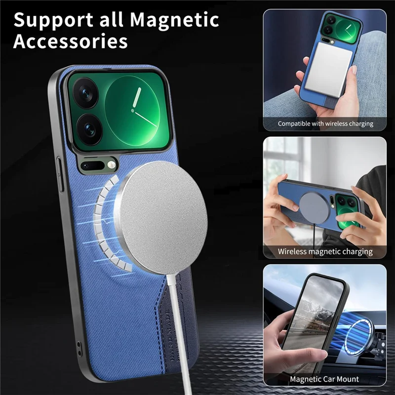 For Xiaomi 17 Pro Magnetic Case Cloth Texture PU Leather + PC + TPU Phone Cover - Blue