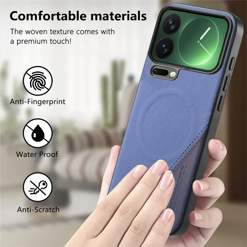 For Xiaomi 17 Pro Magnetic Case Cloth Texture PU Leather + PC + TPU Phone Cover - Blue