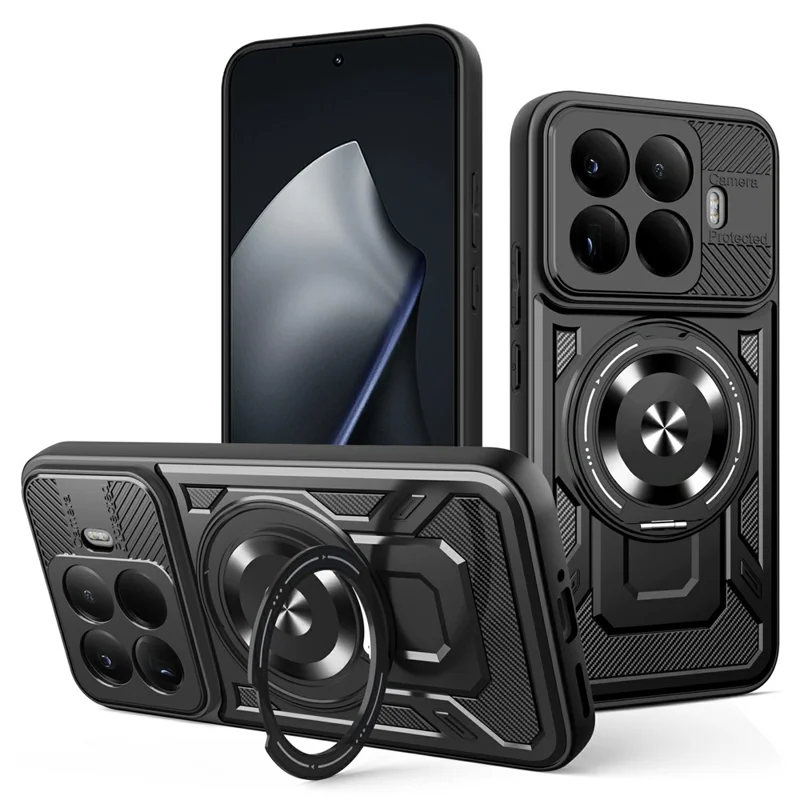 For Xiaomi 17T Pro Magnetisk Case med Roterende Ståbånd TPU + PC Telefonbeskyttelse - Sort