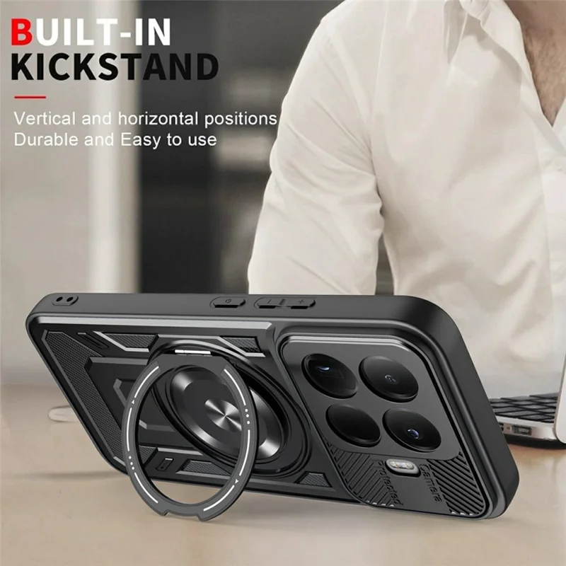 For Xiaomi 17T Pro Magnetisk Case med Roterende Ståbånd TPU + PC Telefonbeskyttelse - Sort
