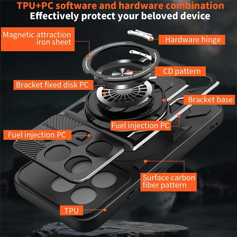 For Xiaomi 17T Pro Magnetisk Case med Roterende Ståbånd TPU + PC Telefonbeskyttelse - Sort