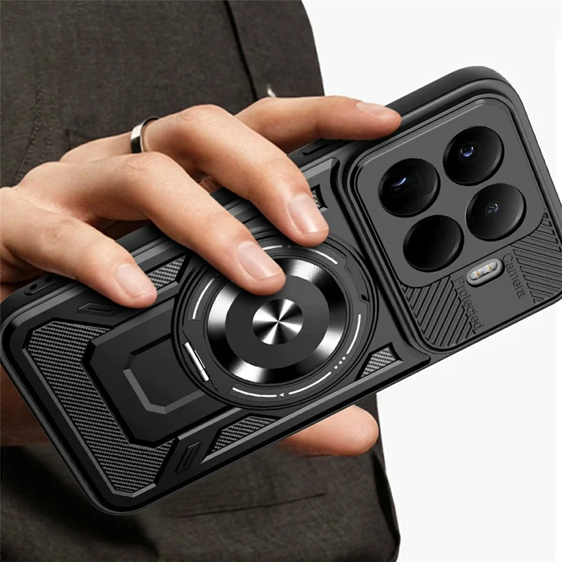 For Xiaomi 17T Pro Magnetisk Case med Roterende Ståbånd TPU + PC Telefonbeskyttelse - Sort