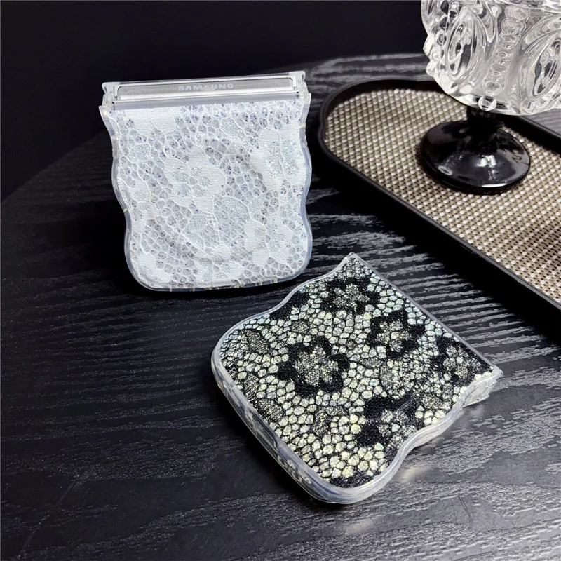 For Samsung Galaxy Z Flip7 5G Magnetic Case Wavy Edge Lace Pattern TPU Phone Cover - Black