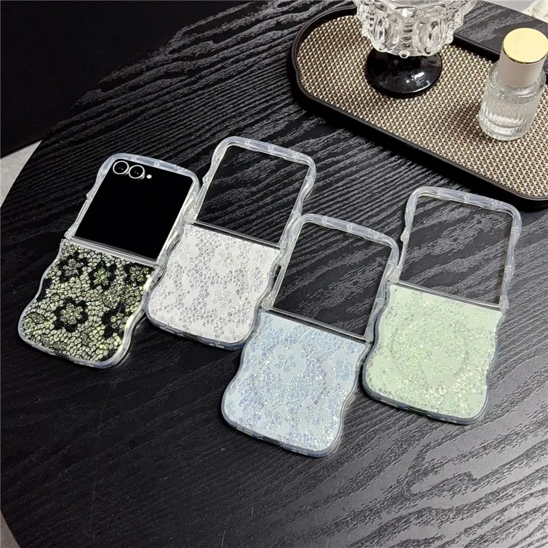For Samsung Galaxy Z Flip7 5G Magnetic Case Wavy Edge Lace Pattern TPU Phone Cover - Black