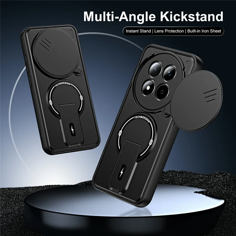 For Xiaomi Redmi Note 15 Pro 4G (Global) Case with Slide Camera Cover Kickstand Shockproof PC + TPU Matte Finish Phone Shell - Black