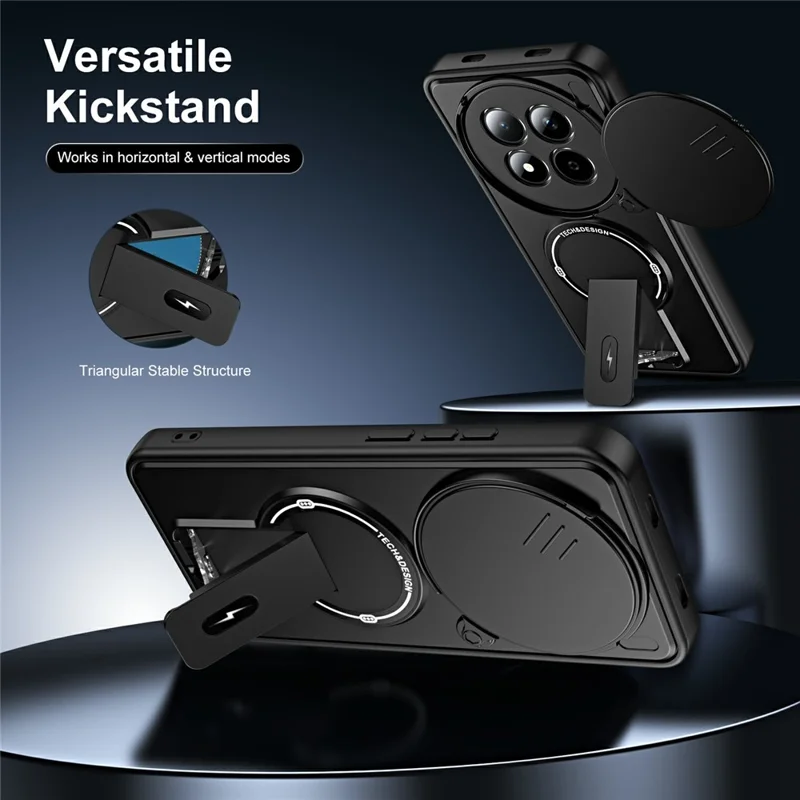 For Xiaomi Redmi Note 15 Pro 4G (Global) Case with Slide Camera Cover Kickstand Shockproof PC + TPU Matte Finish Phone Shell - Black