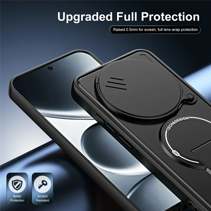 For Xiaomi Redmi Note 15 Pro 4G (Global) Case with Slide Camera Cover Kickstand Shockproof PC + TPU Matte Finish Phone Shell - Black
