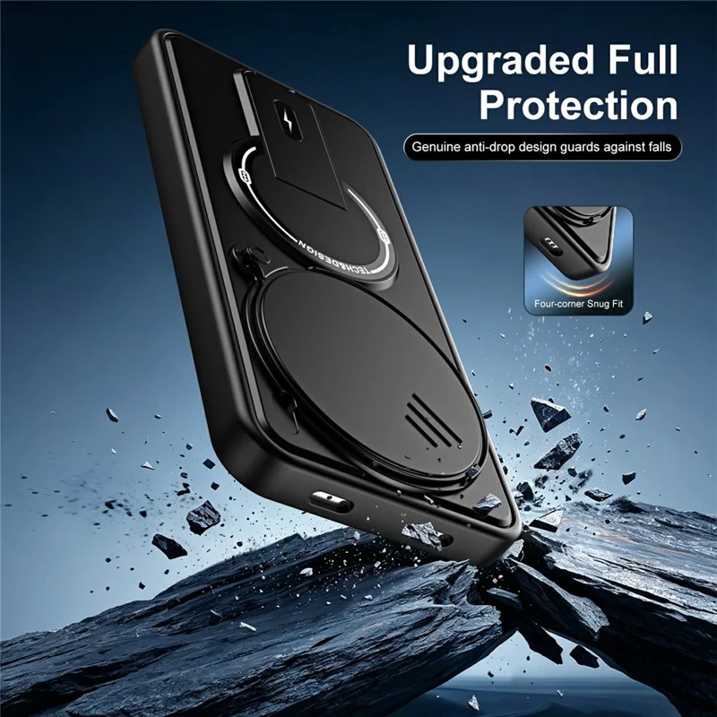 For Xiaomi Redmi Note 15 Pro 4G (Global) Case with Slide Camera Cover Kickstand Shockproof PC + TPU Matte Finish Phone Shell - Black