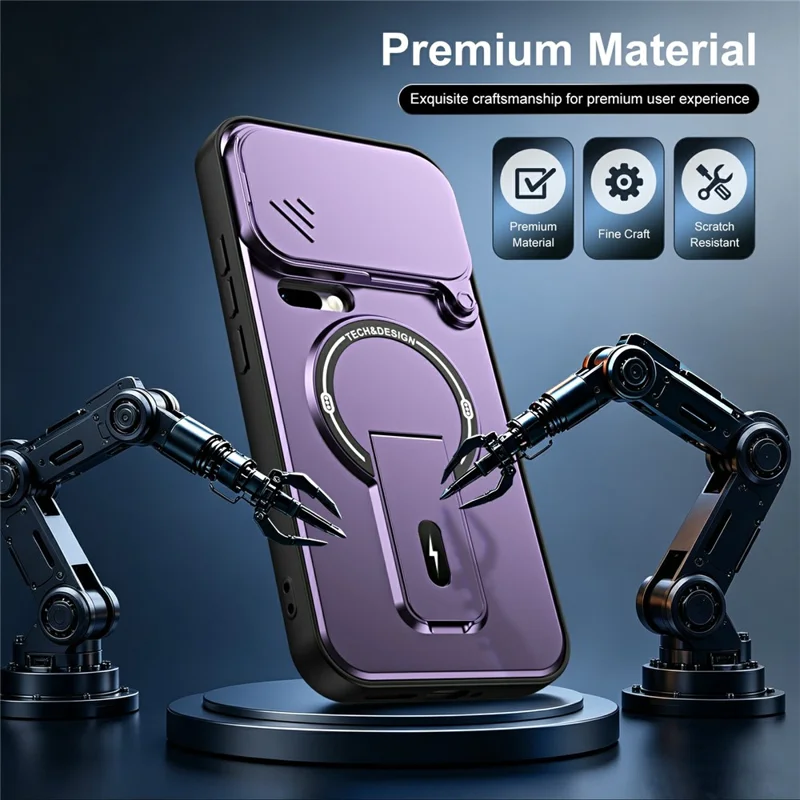 For Xiaomi 17 Pro Max Case with Slide Camera Cover Kickstand Shockproof PC + TPU Matte Finish Phone Shell - Purple