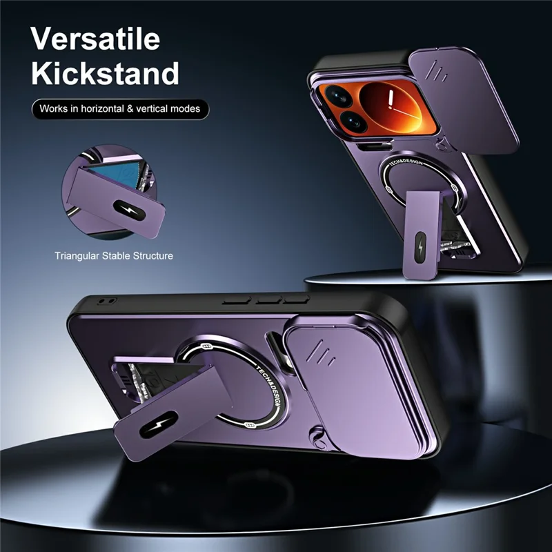 For Xiaomi 17 Pro Max Case with Slide Camera Cover Kickstand Shockproof PC + TPU Matte Finish Phone Shell - Purple