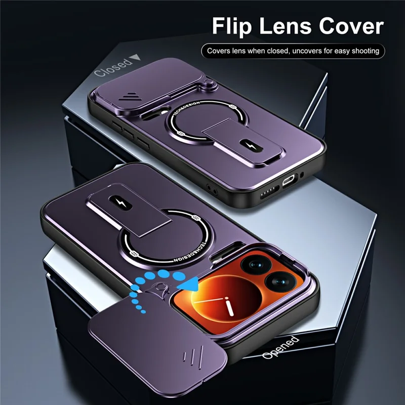 For Xiaomi 17 Pro Max Case with Slide Camera Cover Kickstand Shockproof PC + TPU Matte Finish Phone Shell - Purple