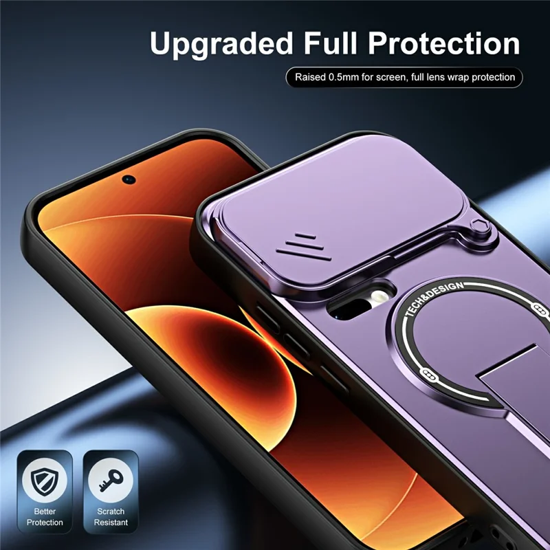 For Xiaomi 17 Pro Max Case with Slide Camera Cover Kickstand Shockproof PC + TPU Matte Finish Phone Shell - Purple