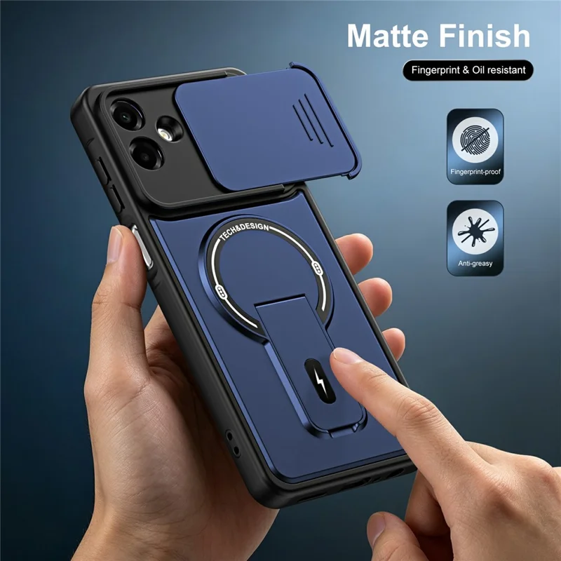 For Samsung Galaxy A08 4G / A07 4G / A07s 4G Case with Slide Camera Cover Kickstand Shockproof PC + TPU Matte Finish Phone Shell - Blue