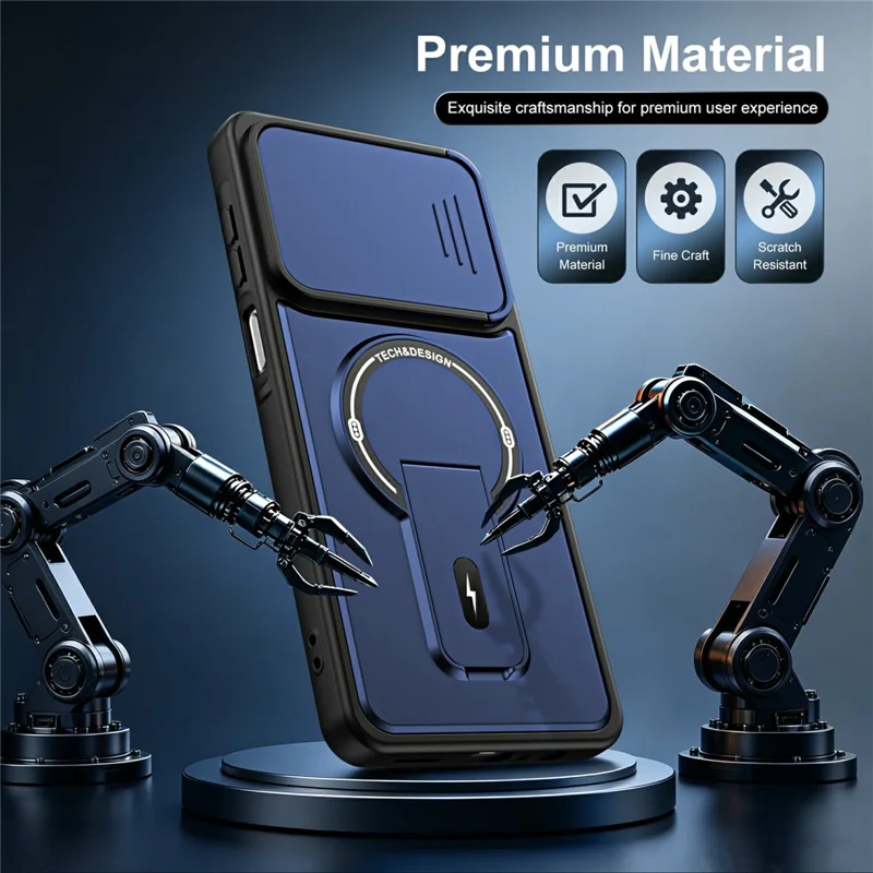 For Samsung Galaxy A08 4G / A07 4G / A07s 4G Case with Slide Camera Cover Kickstand Shockproof PC + TPU Matte Finish Phone Shell - Blue