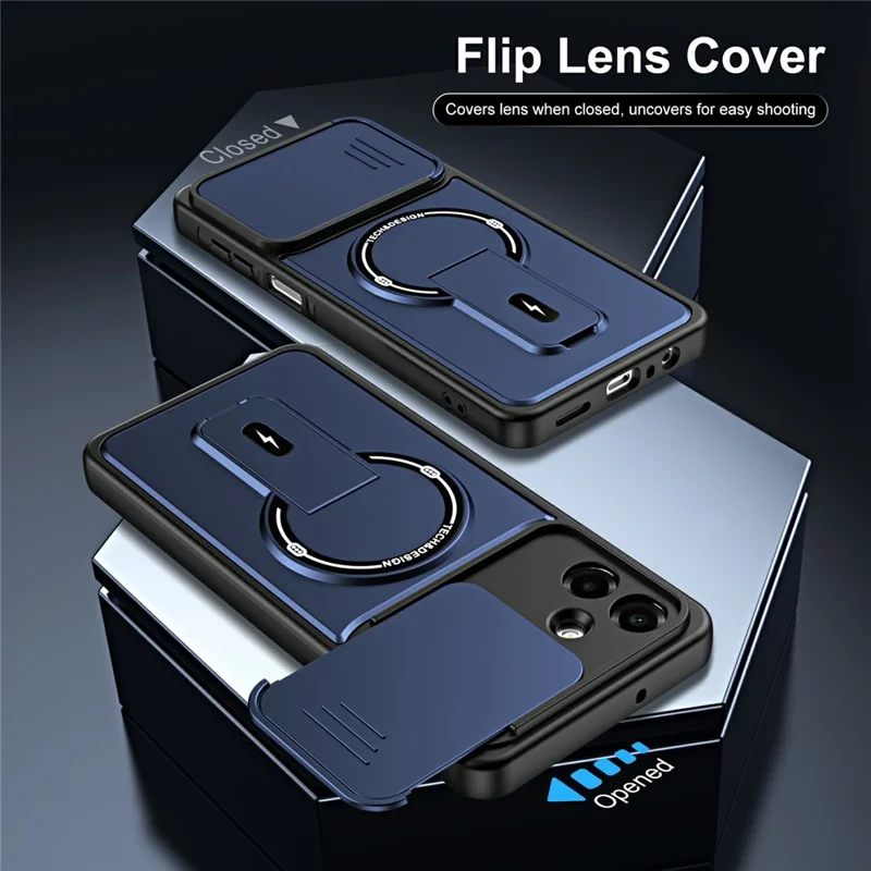 For Samsung Galaxy A08 4G / A07 4G / A07s 4G Case with Slide Camera Cover Kickstand Shockproof PC + TPU Matte Finish Phone Shell - Blue