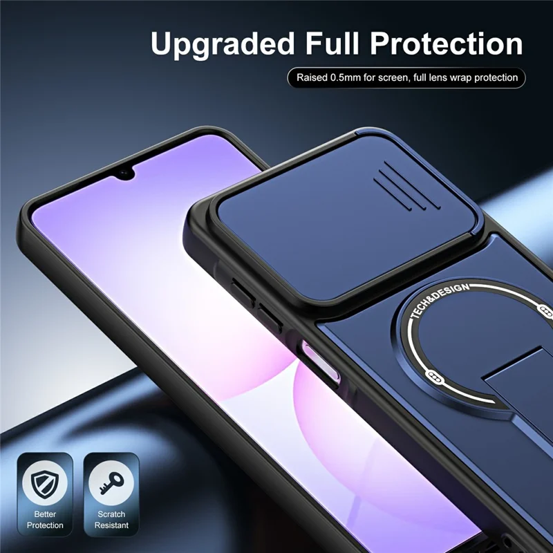 For Samsung Galaxy A08 4G / A07 4G / A07s 4G Case with Slide Camera Cover Kickstand Shockproof PC + TPU Matte Finish Phone Shell - Blue