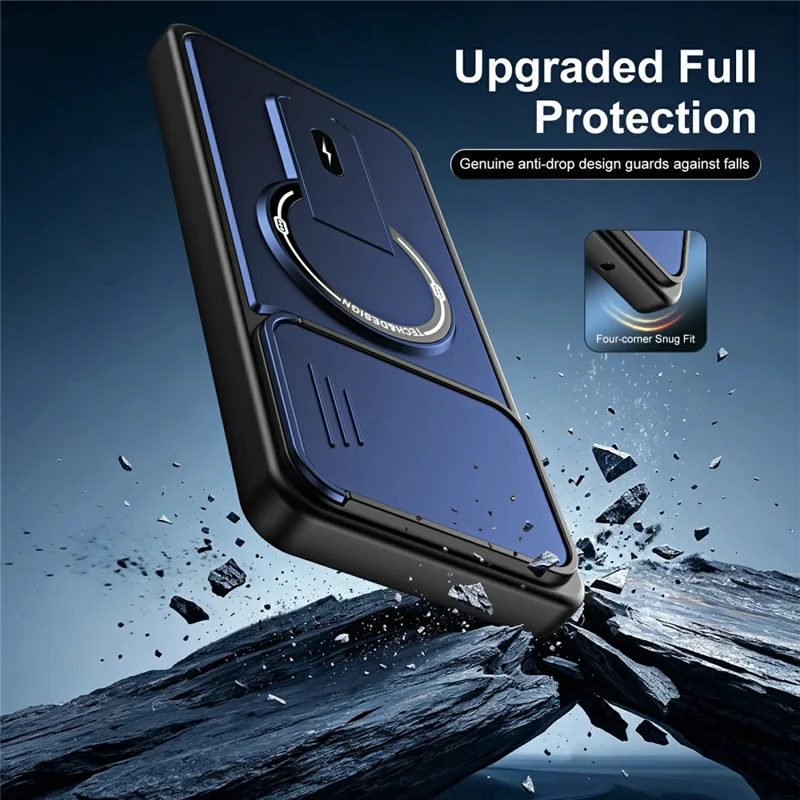 For Samsung Galaxy A08 4G / A07 4G / A07s 4G Case with Slide Camera Cover Kickstand Shockproof PC + TPU Matte Finish Phone Shell - Blue