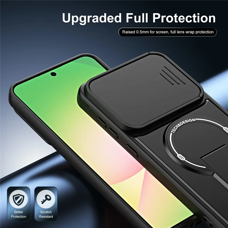 For Samsung Galaxy A27 5G Case with Slide Camera Cover Kickstand Shockproof PC + TPU Matte Finish Phone Shell - Black