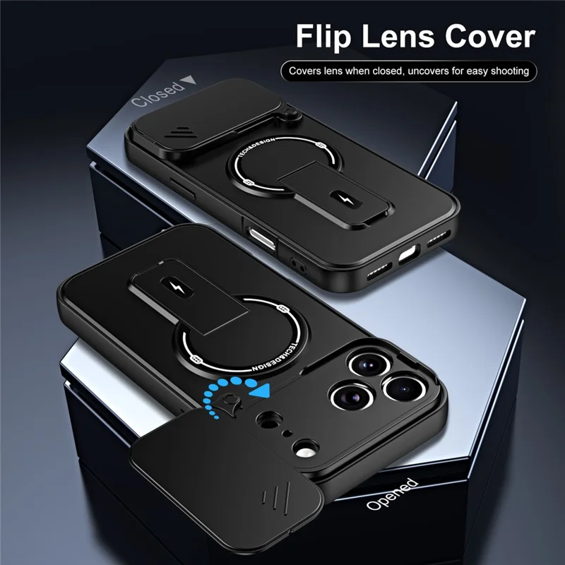 For iPhone 18 Pro Max  /  17 Pro Max Case with Slide Camera Cover Kickstand Shockproof PC + TPU Matte Finish Phone Shell - Black