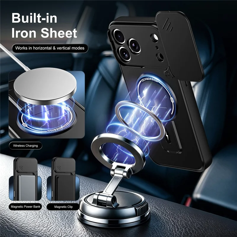 For iPhone 18 Pro Max  /  17 Pro Max Case with Slide Camera Cover Kickstand Shockproof PC + TPU Matte Finish Phone Shell - Black