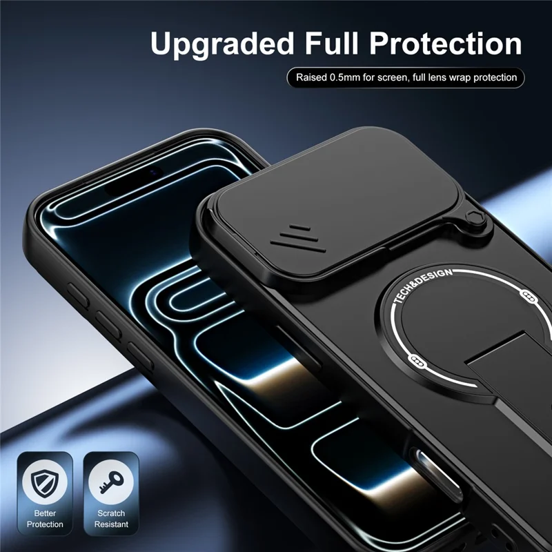 For iPhone 18 Pro Max  /  17 Pro Max Case with Slide Camera Cover Kickstand Shockproof PC + TPU Matte Finish Phone Shell - Black
