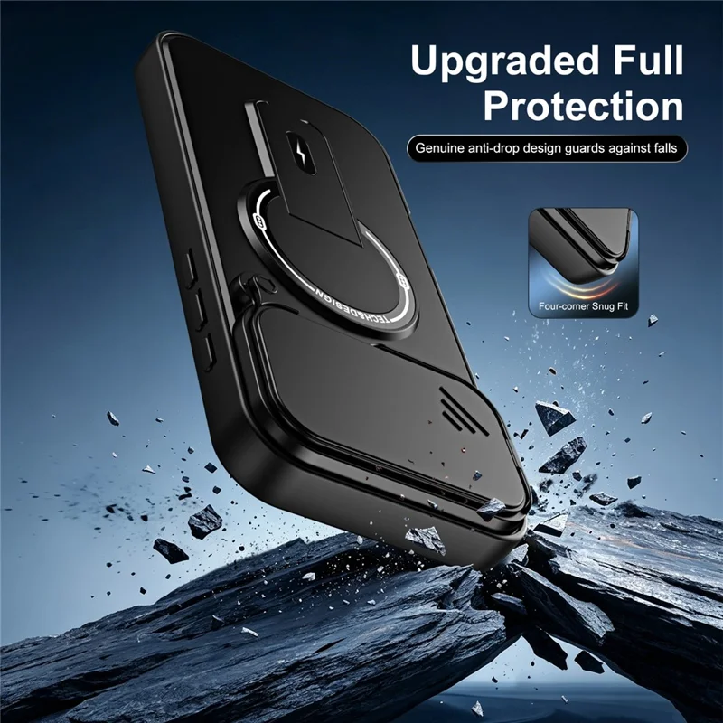 For iPhone 18 Pro Max  /  17 Pro Max Case with Slide Camera Cover Kickstand Shockproof PC + TPU Matte Finish Phone Shell - Black