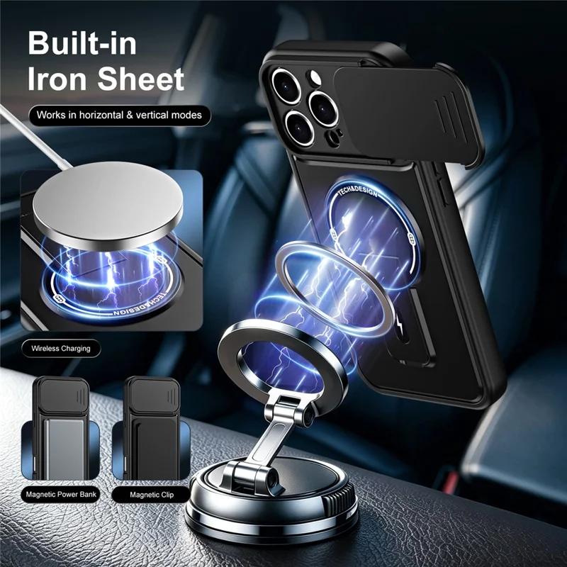 For iPhone 16 Pro Max Case with Slide Camera Cover Kickstand Shockproof PC + TPU Matte Finish Phone Shell - Black