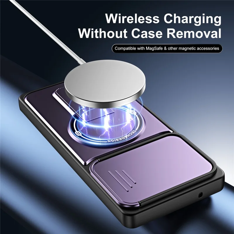 Cover per Motorola Edge 50 Fusion 5G / Moto G85 5G / G96 5G con Coperchio Scorrevole per Fotocamera, Supporto Integrato, Protezione Antiurto in PC+TPU, Finitura Opaca - Viola