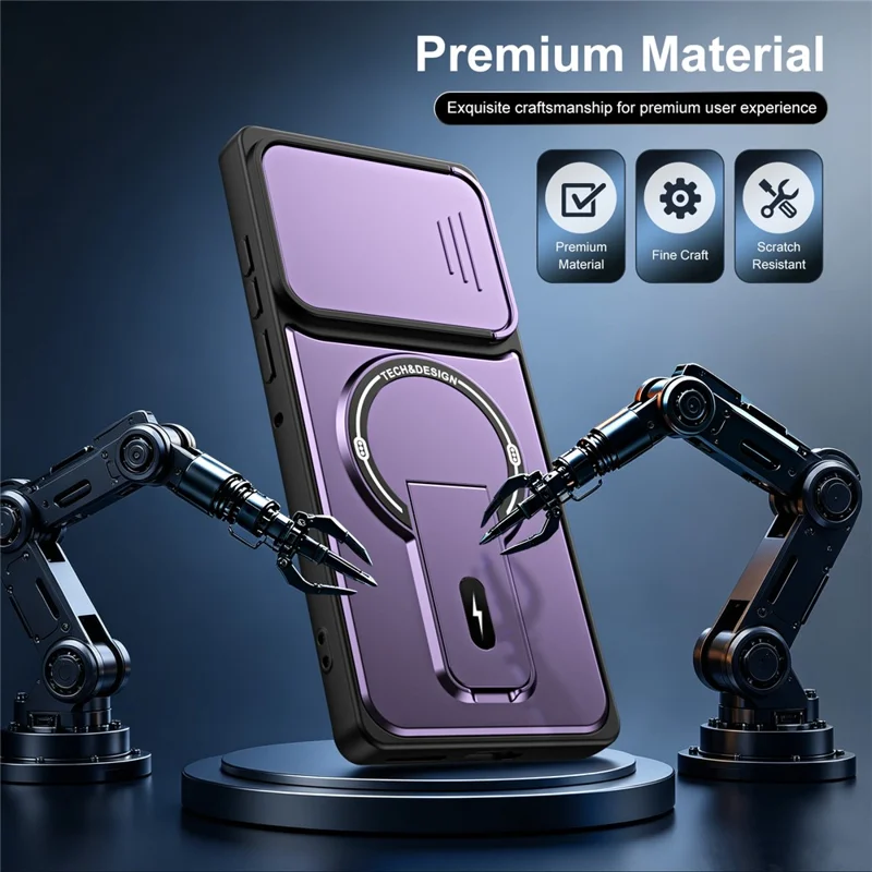 Cover per Motorola Edge 50 Fusion 5G / Moto G85 5G / G96 5G con Coperchio Scorrevole per Fotocamera, Supporto Integrato, Protezione Antiurto in PC+TPU, Finitura Opaca - Viola