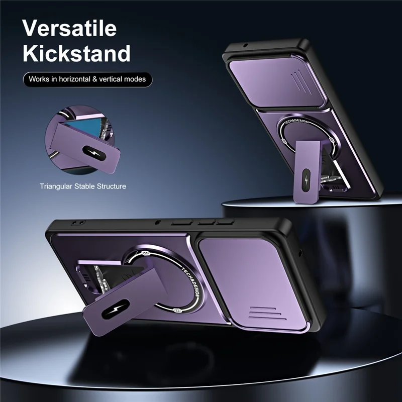 Cover per Motorola Edge 50 Fusion 5G / Moto G85 5G / G96 5G con Coperchio Scorrevole per Fotocamera, Supporto Integrato, Protezione Antiurto in PC+TPU, Finitura Opaca - Viola