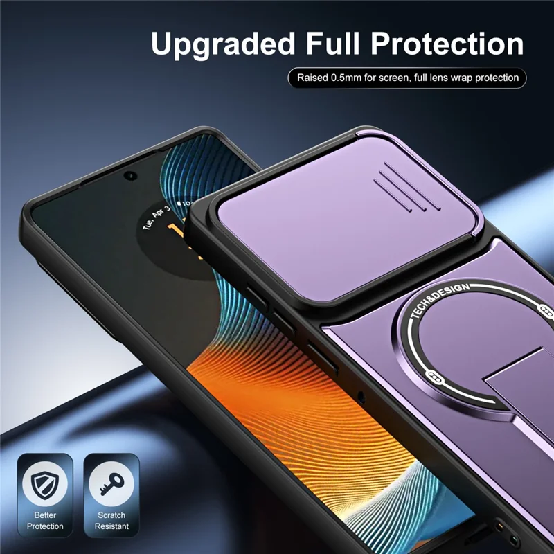 Cover per Motorola Edge 50 Fusion 5G / Moto G85 5G / G96 5G con Coperchio Scorrevole per Fotocamera, Supporto Integrato, Protezione Antiurto in PC+TPU, Finitura Opaca - Viola