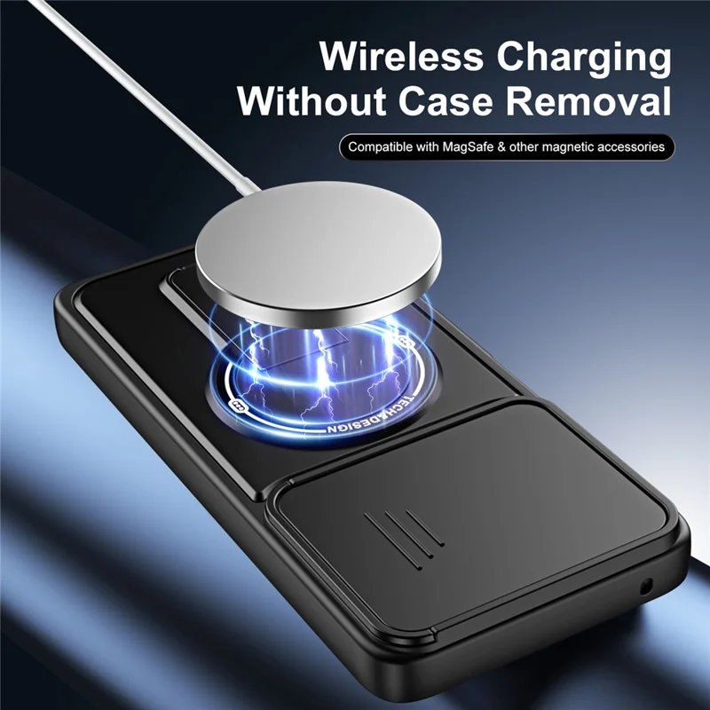 For Motorola Edge 60 Pro 5G Case with Slide Camera Cover Kickstand Shockproof PC + TPU Matte Finish Phone Shell - Black