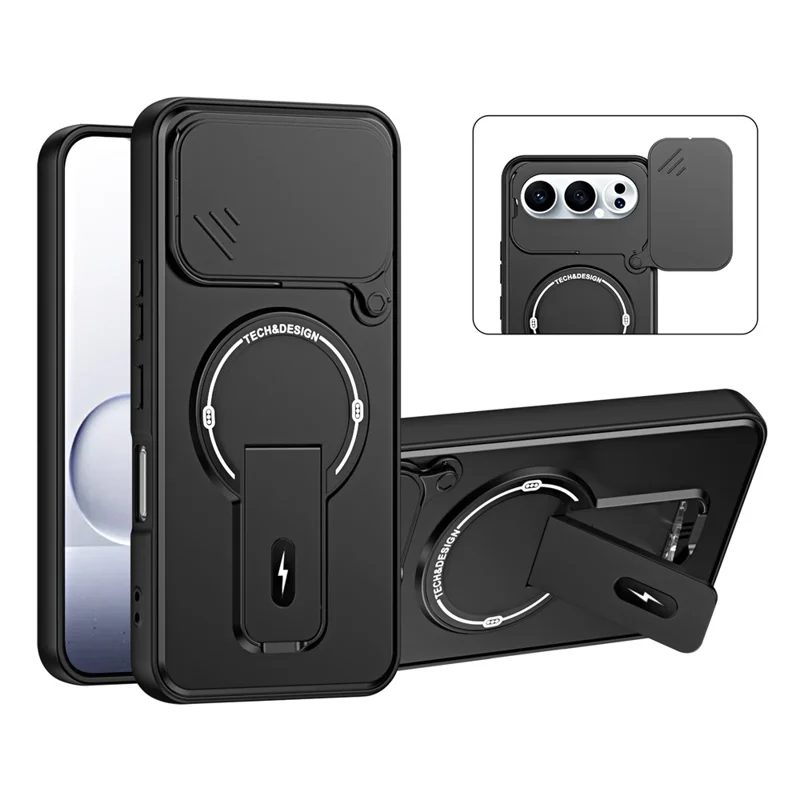 Für Honor 500 Pro 5G / 500 5G Hülle mit schiebbarer Kameraabdeckung, Ständer, stoßfest, PC + TPU, matt, Handyhülle - Schwarz