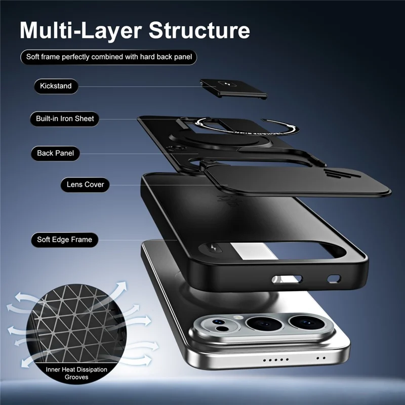 Für Honor 500 Pro 5G / 500 5G Hülle mit schiebbarer Kameraabdeckung, Ständer, stoßfest, PC + TPU, matt, Handyhülle - Schwarz