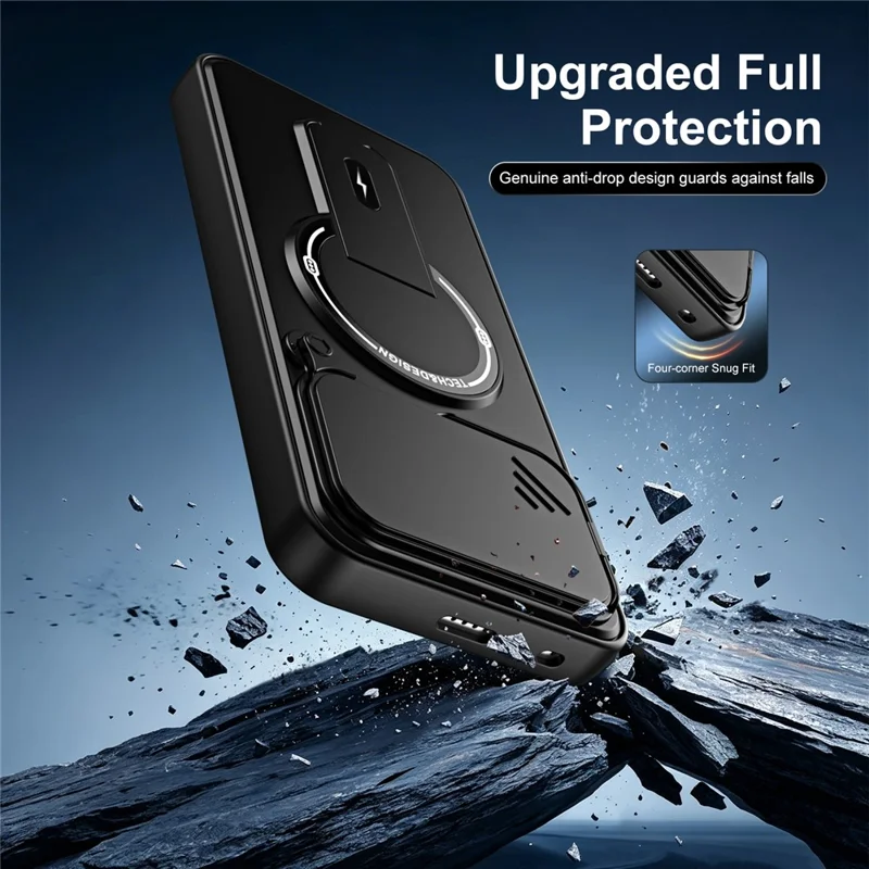 Für Honor 500 Pro 5G / 500 5G Hülle mit schiebbarer Kameraabdeckung, Ständer, stoßfest, PC + TPU, matt, Handyhülle - Schwarz