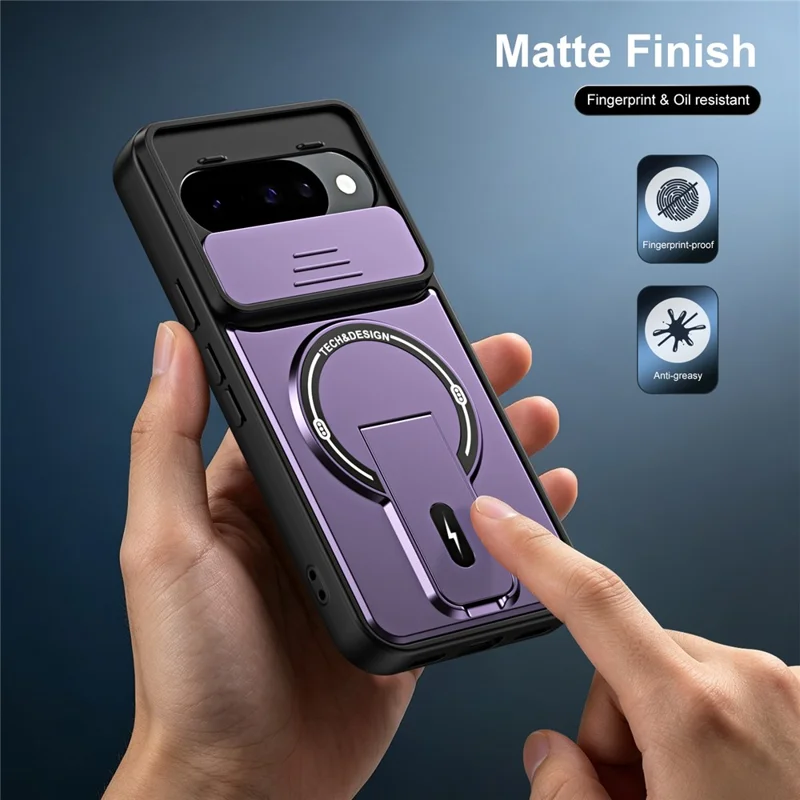 For Google Pixel 10 Pro  /  Pixel 10 Case with Slide Camera Cover Kickstand Shockproof PC + TPU Matte Finish Phone Shell - Purple