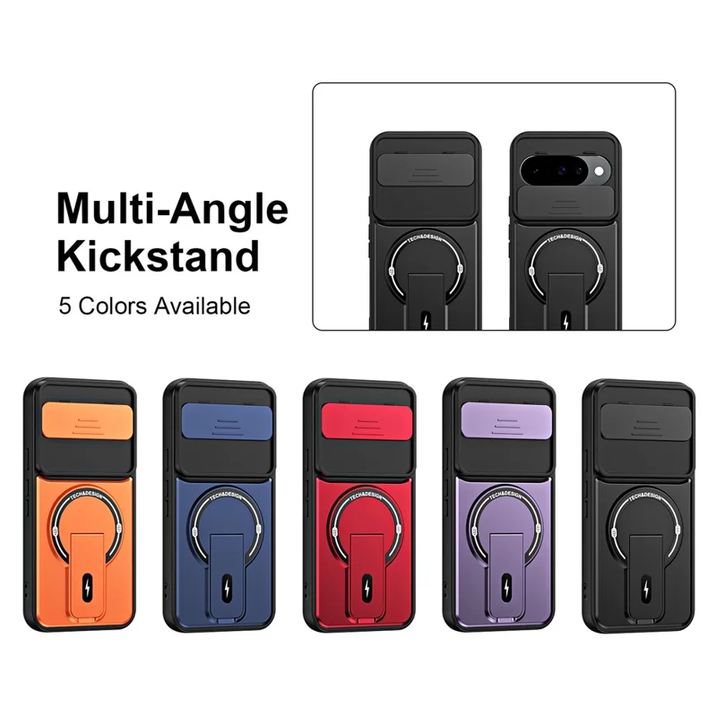 For Google Pixel 10 Pro  /  Pixel 10 Case with Slide Camera Cover Kickstand Shockproof PC + TPU Matte Finish Phone Shell - Purple