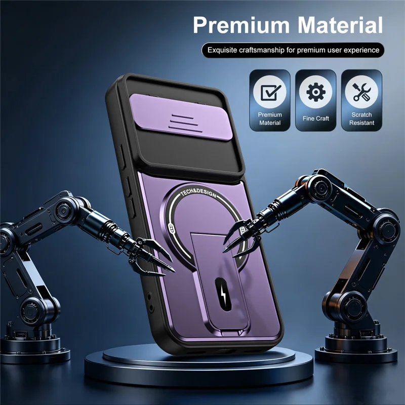 For Google Pixel 10 Pro  /  Pixel 10 Case with Slide Camera Cover Kickstand Shockproof PC + TPU Matte Finish Phone Shell - Purple