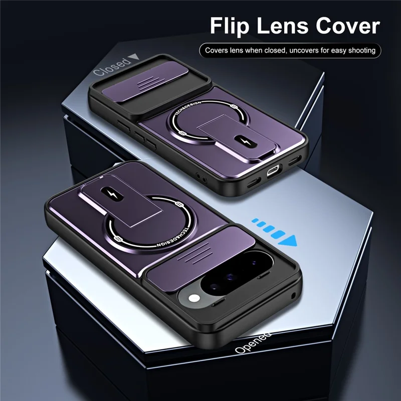 For Google Pixel 10 Pro  /  Pixel 10 Case with Slide Camera Cover Kickstand Shockproof PC + TPU Matte Finish Phone Shell - Purple