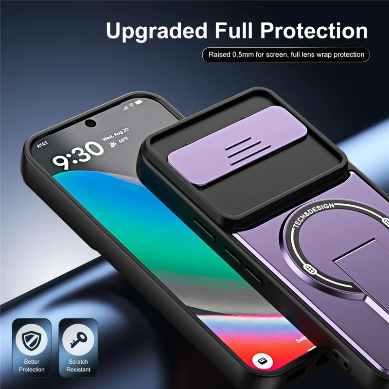 For Google Pixel 10 Pro  /  Pixel 10 Case with Slide Camera Cover Kickstand Shockproof PC + TPU Matte Finish Phone Shell - Purple