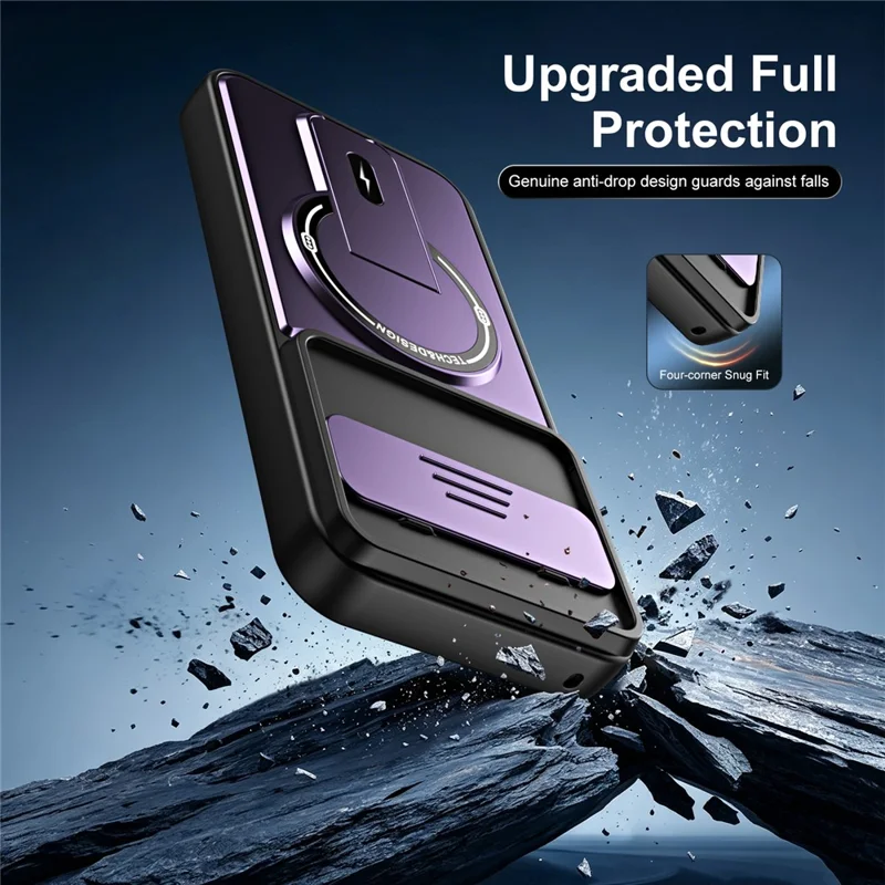 For Google Pixel 10 Pro  /  Pixel 10 Case with Slide Camera Cover Kickstand Shockproof PC + TPU Matte Finish Phone Shell - Purple