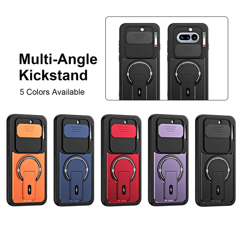 For Nothing Phone (4a) Case with Slide Camera Cover Kickstand Shockproof PC + TPU Matte Finish Phone Shell - Blue