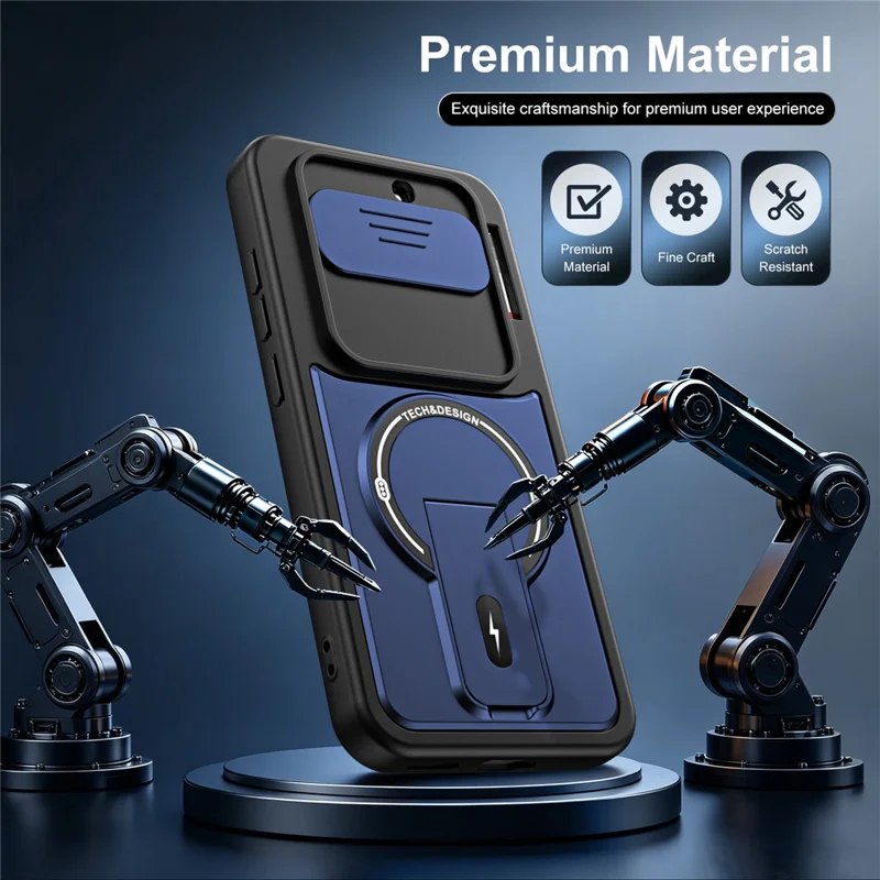 For Nothing Phone (4a) Case with Slide Camera Cover Kickstand Shockproof PC + TPU Matte Finish Phone Shell - Blue