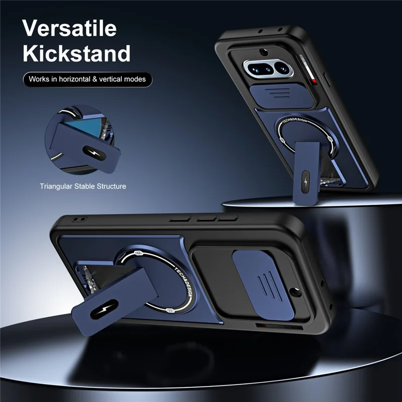 For Nothing Phone (4a) Case with Slide Camera Cover Kickstand Shockproof PC + TPU Matte Finish Phone Shell - Blue