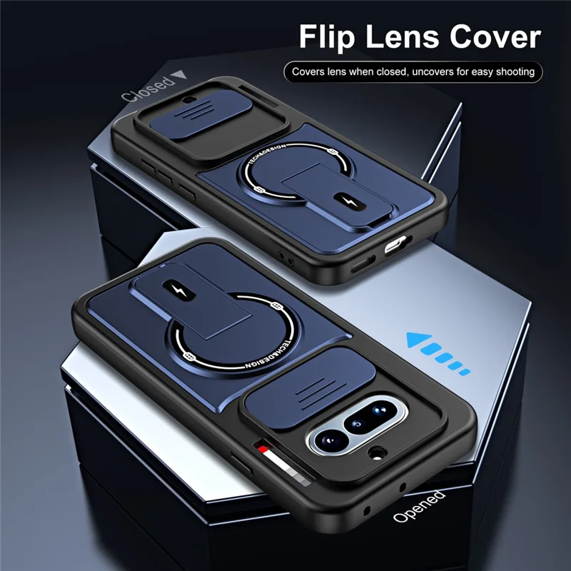 For Nothing Phone (4a) Case with Slide Camera Cover Kickstand Shockproof PC + TPU Matte Finish Phone Shell - Blue